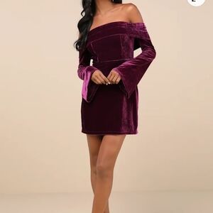 Elegant Velvet Off-Shoulder Dress in Purple
